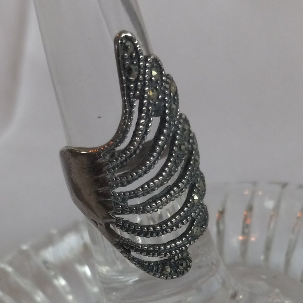 Wing Like Marcasite Sterling Silver Ring